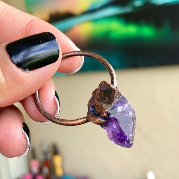 Genuine amethyst crystal stone bead lava necklace - Picture 7 of 16